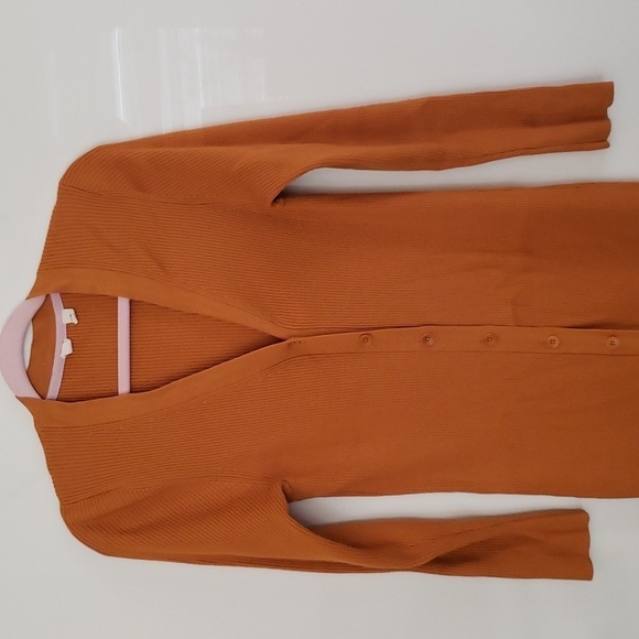 Moth Anthropologie mustard yellow button down ribbed sweater midi maxi dress Med - Picture 2 of 12